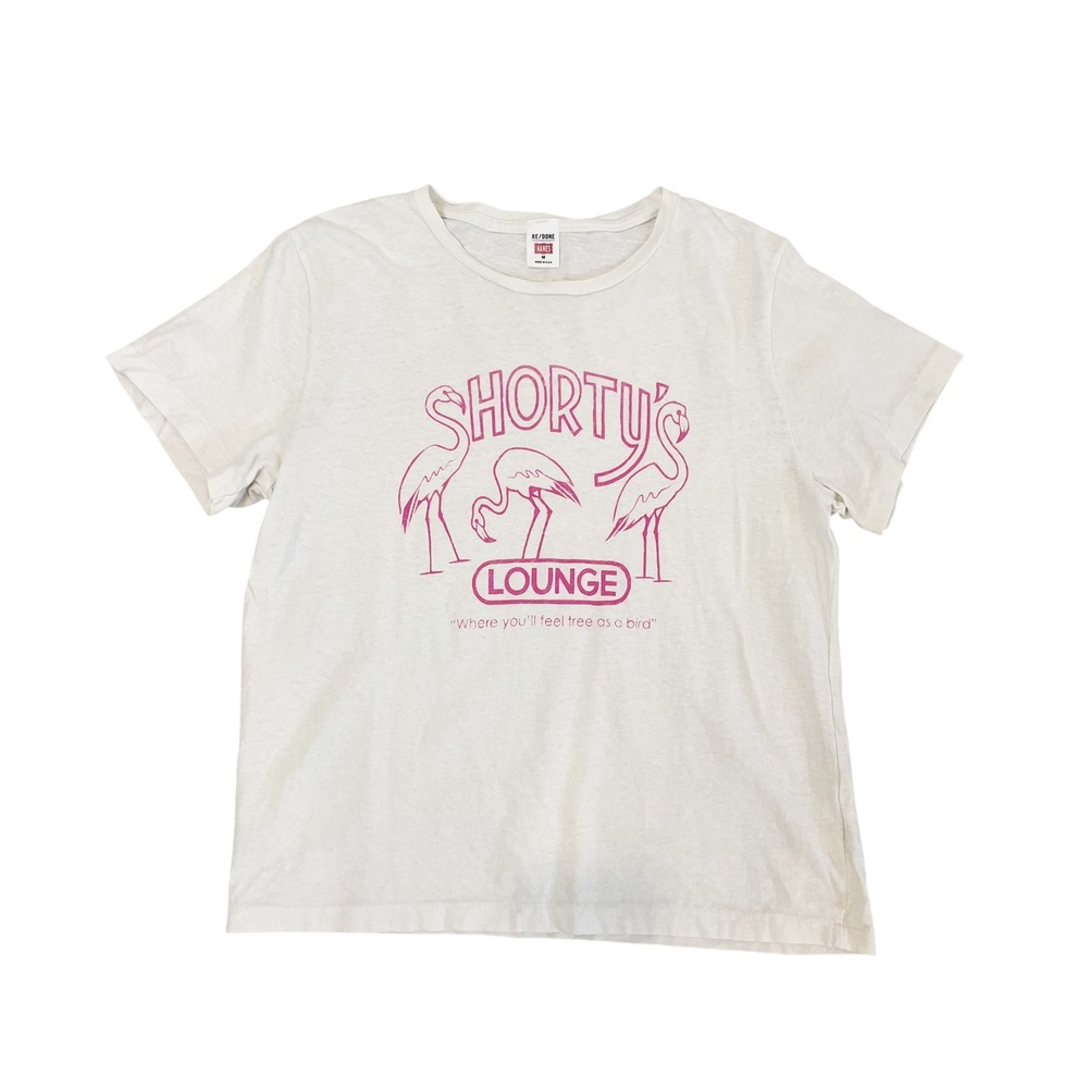 RE/DONE Hanes Shortys Lounge Flamingo Graphic Tee White Pink Size Medium USA